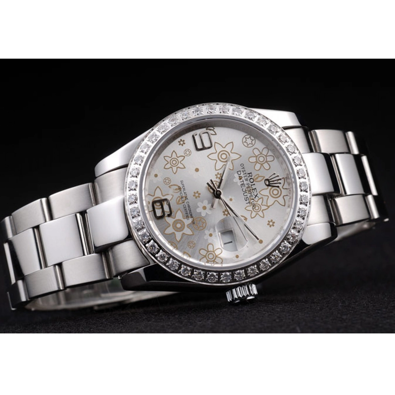 Rolex aaa copy Diamond Plated Polished Rolex 98081 Flowers Steel Dial Datejust Silver Stainless 0718